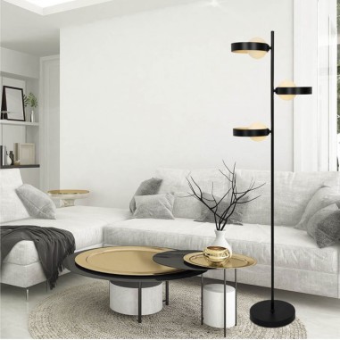 Lámpara de pie 3 aros negro oro