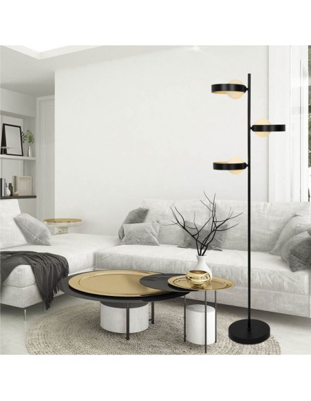 Lámpara de pie 3 aros negro oro