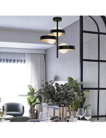 Lámpara de techo aros negros y oro