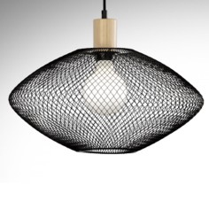 Lámpara colgante rejilla negro con madera