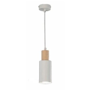 Lámpara cilindro ancho blanco con madera