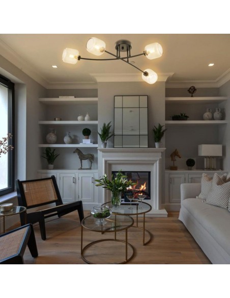 Plafón de techo negro con tulipa de cristal