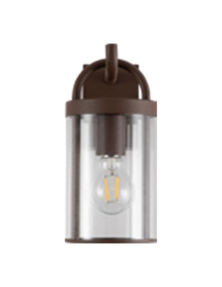 Aplique marrón y transparente para exteriores.