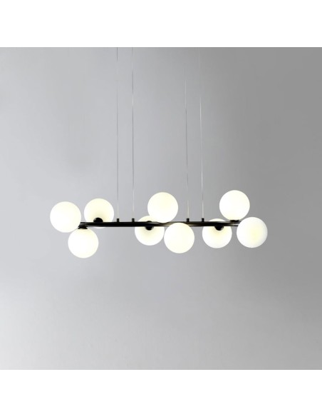 Lámpara 9 luces negra bola blanca