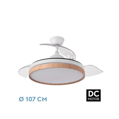 Ventilador techo retráctil blanco-madera