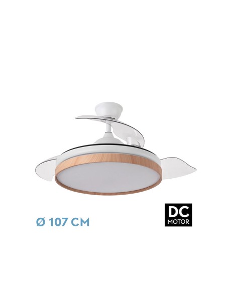 Ventilador techo retráctil blanco-madera