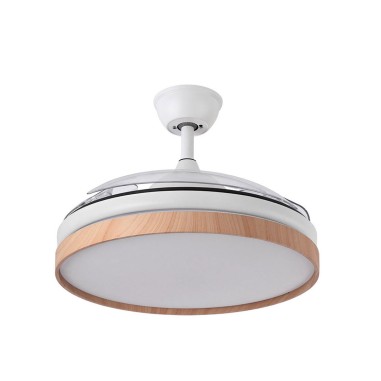 Ventilador aspas desplegables blanco madera haya