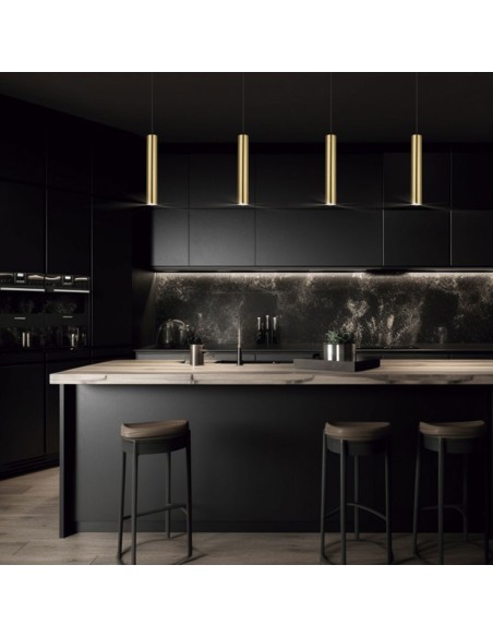 Lámpara colgante cilindro oro satinado