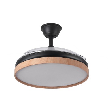 Ventilador negro retráctil con madera haya
