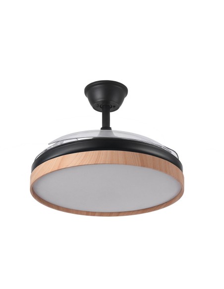 Ventilador negro retráctil con madera haya