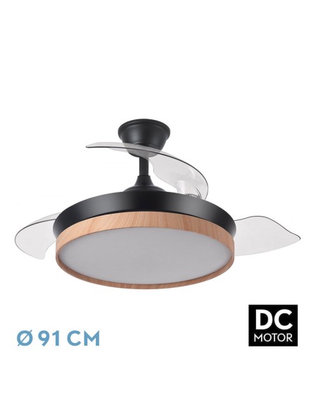 Ventilador retráctil negro/madera 91cm