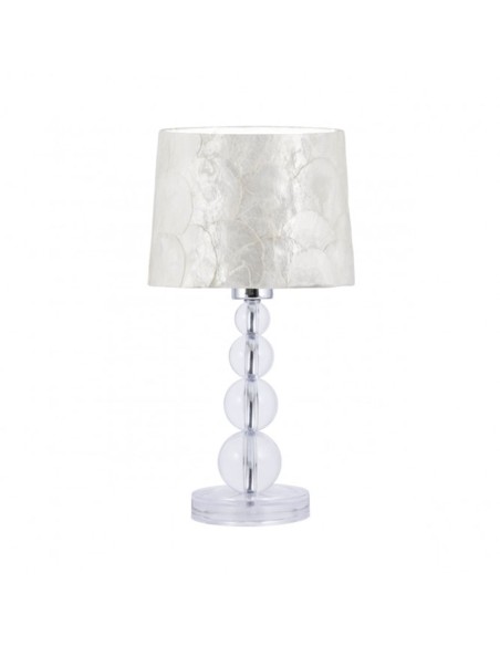 Lámpara de sobremesa cromo con bolas y pantalla de nacar