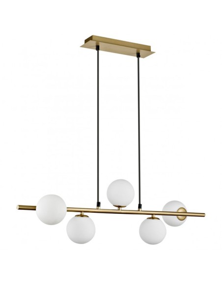 Lámpara latón 5 bolas blancas