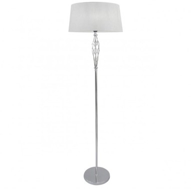 Pie de salón cromo con pantalla blanca
