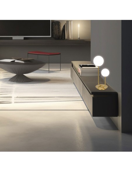 Lámpara sobremesa rinconera con bola cristal blanca