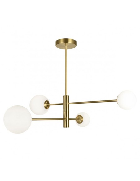Lámpara dorada 4 luces bola cristal blanca