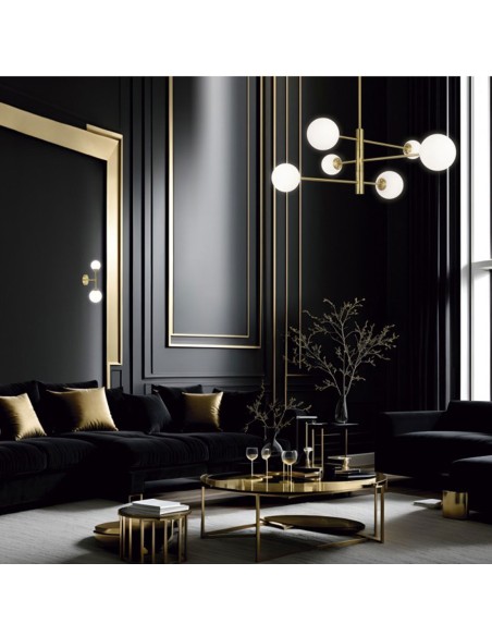 Lámpara 6 bolas de cristal blancas