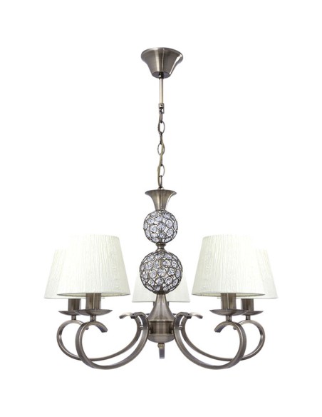 Lámpara 5 Luces Cuero con Cristales y Pantallas