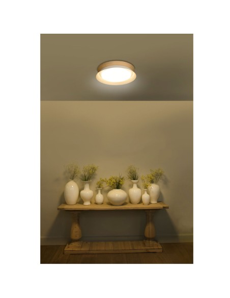 Plafón de Techo Elegante Blanco y Madera Roble