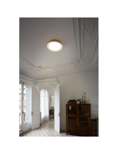 Plafón de Techo Elegante Blanco y Madera Roble