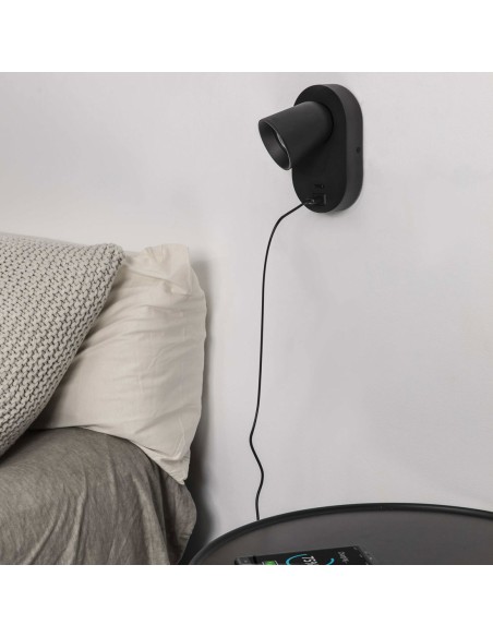 Aplique Lector y USB Orientable Negro