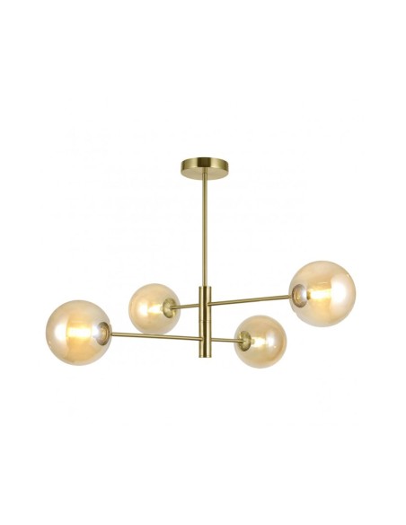 Lámpara 4 luces latón con tulipas ámbar