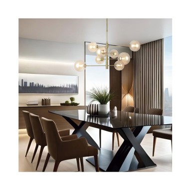 Lámpara 8 Luces Latón y Bolas Ambar