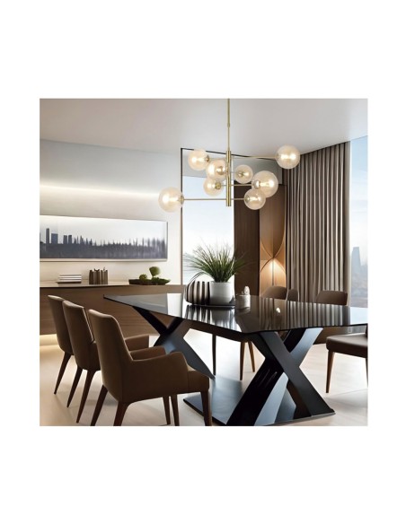 Lámpara 8 Luces Latón y Bolas Ambar