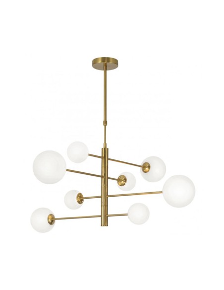 Lámpara latón 8 luces tulipa de cristal blanca