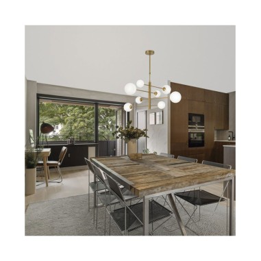 Lámpara 8 Luces Latón y Bola Opal