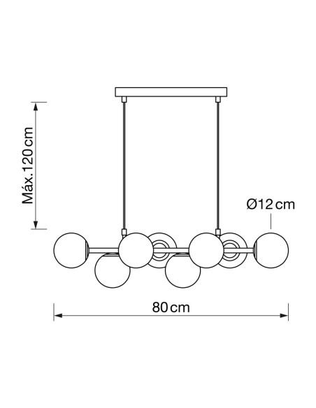 Lámpara Salón Dorada con Bolas 8 Luces