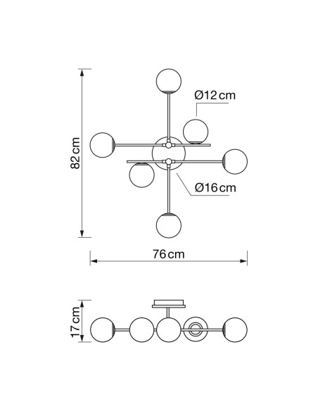 Plafón de Techo con 6 Bolas Negro