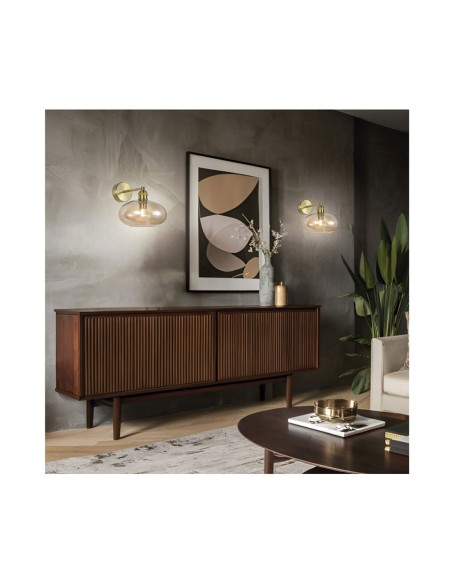 Aplique Latón Tulipa Cristal Ambar