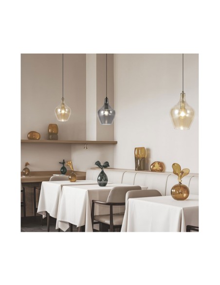 Lámpara de Techo Cable Negro Cristal Fumé