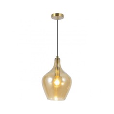 Lámpara suspendida cuero cristal ámbar