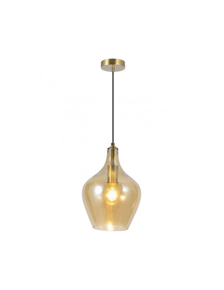 Lámpara suspendida cuero cristal ámbar