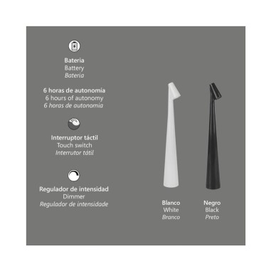 Lámpara de Mesa Negra Batería Recargable