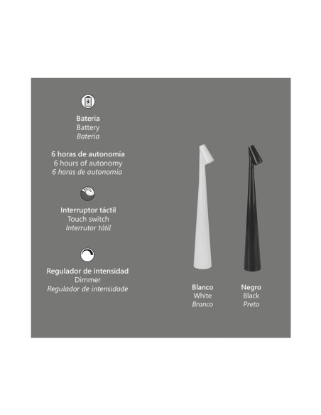 Lámpara de Mesa Negra Batería Recargable