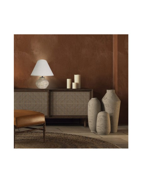 Lámpara Sobremesa Cerámica Piedra Beige con Textil