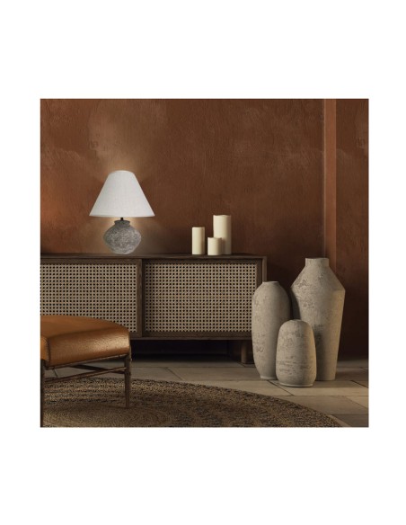 Lámpara Sobremesa Cerámica Piedra Gris con Textil