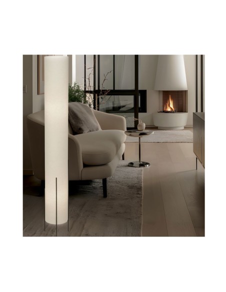 Lámpara de Suelo Negro Cilindro Textil Tostado