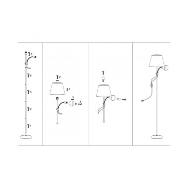 Lámpara de Pie Negra Pantalla Textil...