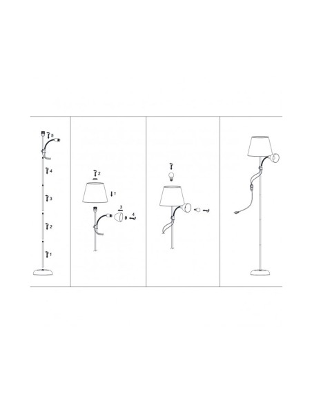 Lámpara de Pie Plata Pantalla Textil y Lector