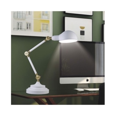 Lámpara Flexo Blanco con Detalles Cuero