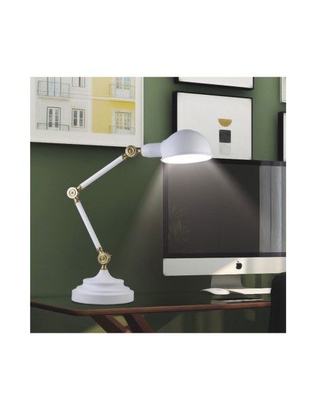 Lámpara Flexo Blanco con Detalles Cuero