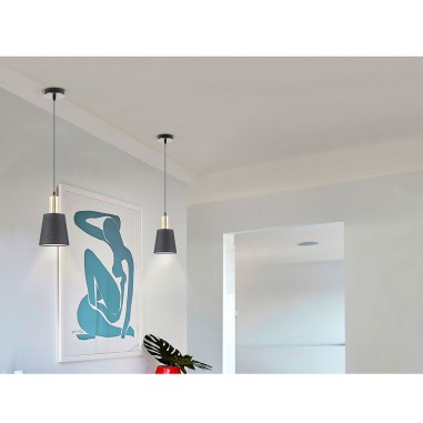 Lámpara Negro/Latón y Pantalla Textil... Lámpara Negro/Latón y Pantalla Textil...