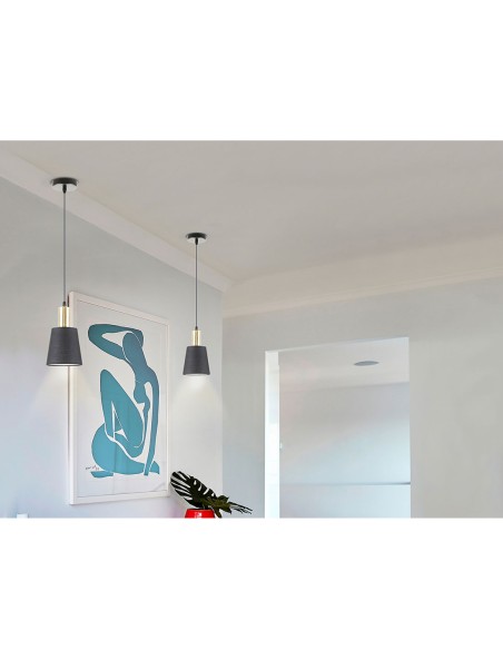 Lámpara Negro/Latón y Pantalla Textil Negra