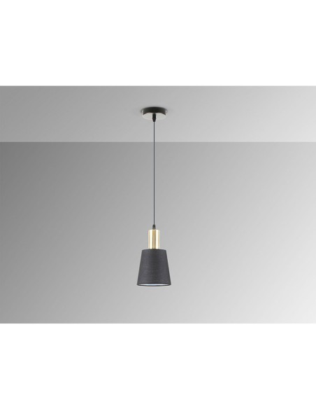 Lámpara Negro/Latón y Pantalla Textil Negra