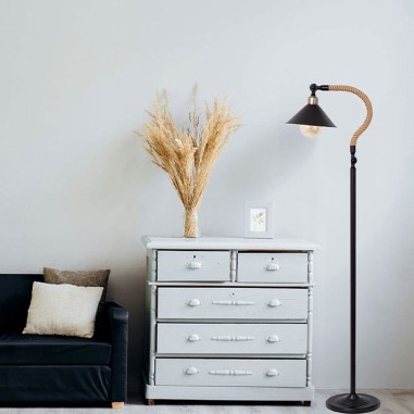 Lámpara de Suelo Negra con Cuerda