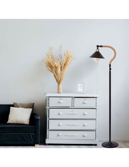 Lámpara de Suelo Negra con Cuerda